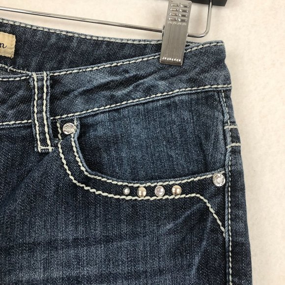 Earl Jean Women's Size 8 Dark Wash Blue Denim Embellished Skinny Jeans - Picture 7 of 11